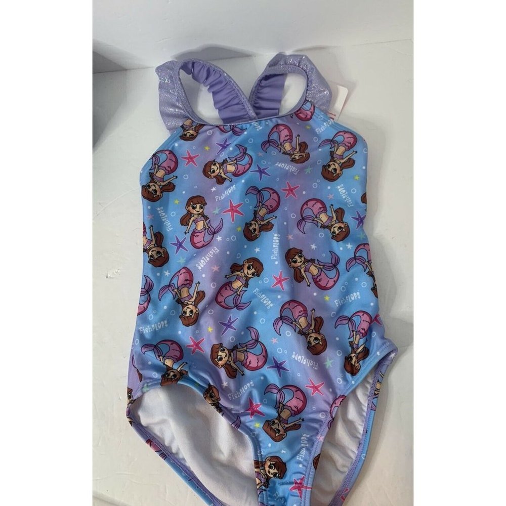 fish flops girl’s swimsuit mermaid one piece/size 4-5/brand new